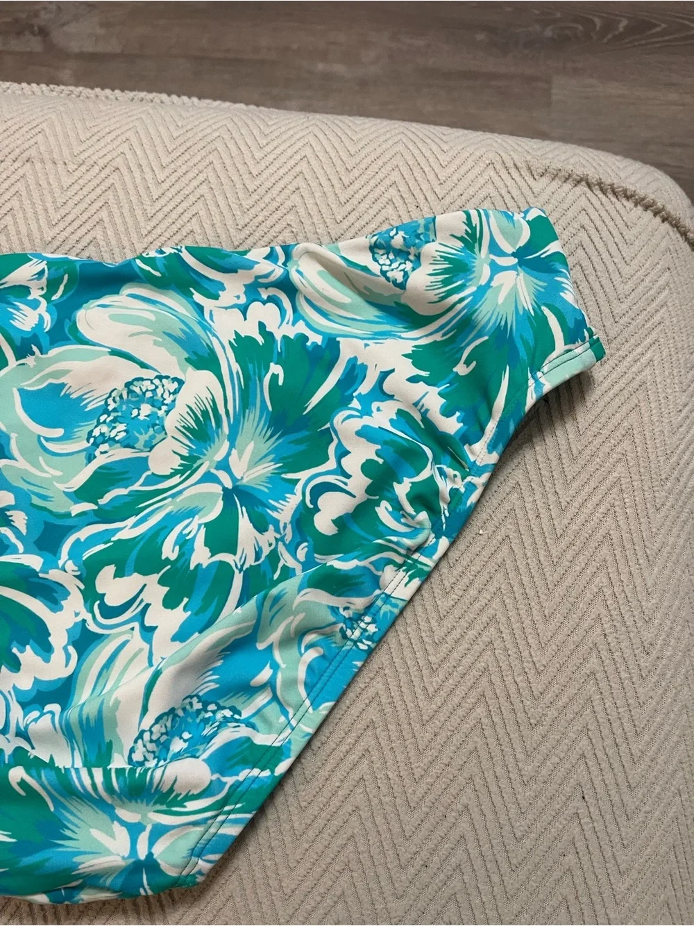 Floral Teal & White Bikini Bottoms Time and Tru Medium 8-10 swim
